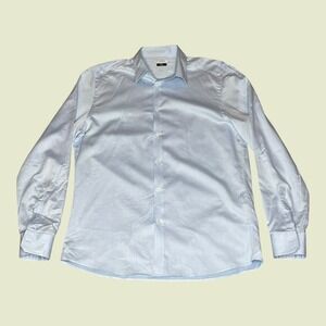 Versace Collection City Light Blue Textured Dress Shirt Medusa Cuff Mens 17.5 44